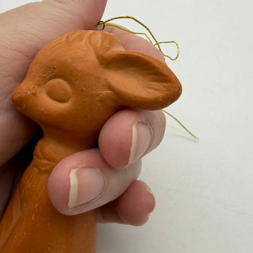 Vintage Terracotta Fawn Deer Ornament Made in Japan Clay Figurine Mid Century